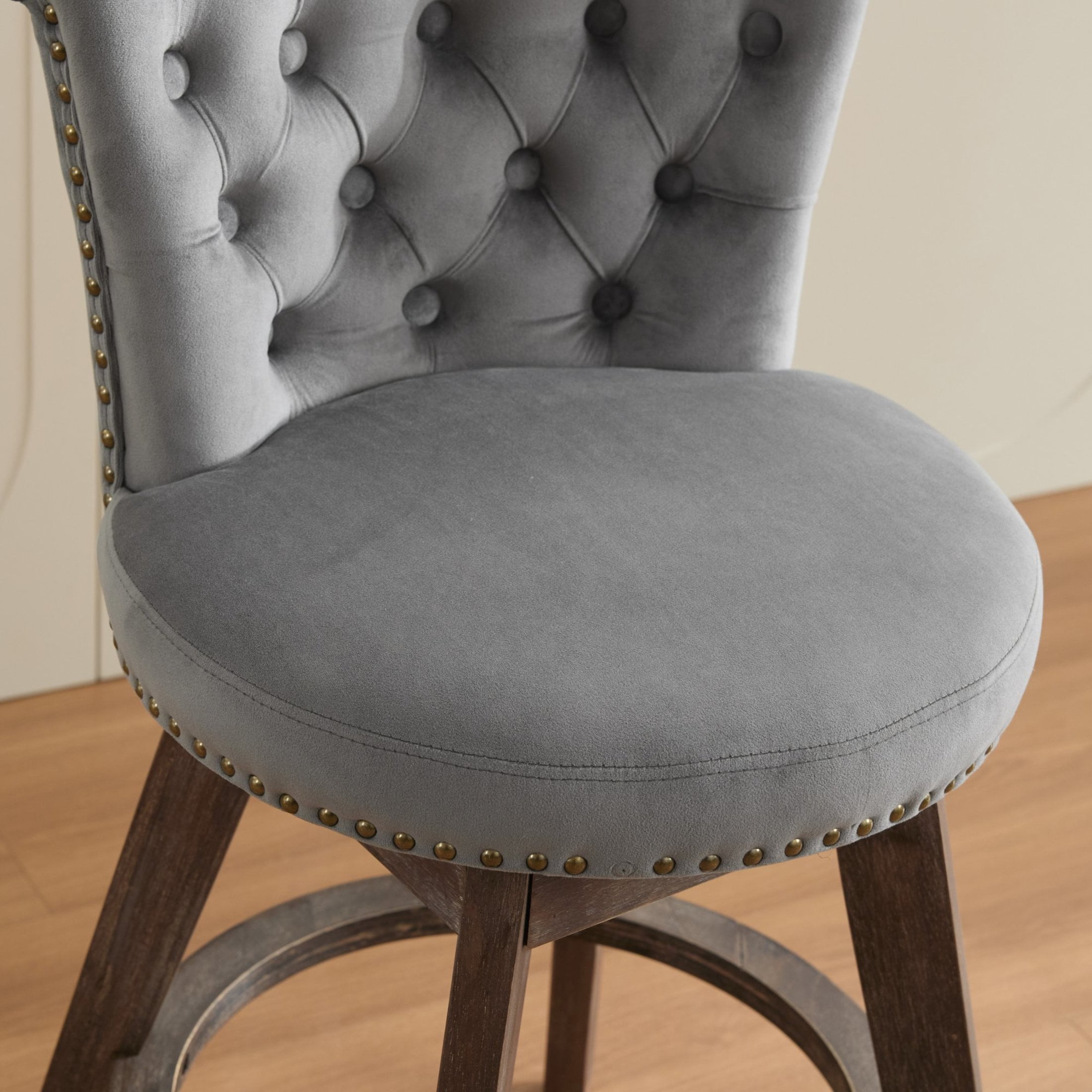 Noble House Set of 2 Counter Height Bar Stools, 360° Swivel Velvet Seats, Tufted Back, Gray