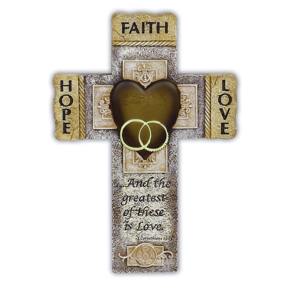 Abbey Gift Faith Hope Love Marriage Cross Wall Decor – Christian Wedding & Anniversary Gift, Inspirational Scripture Home Accent