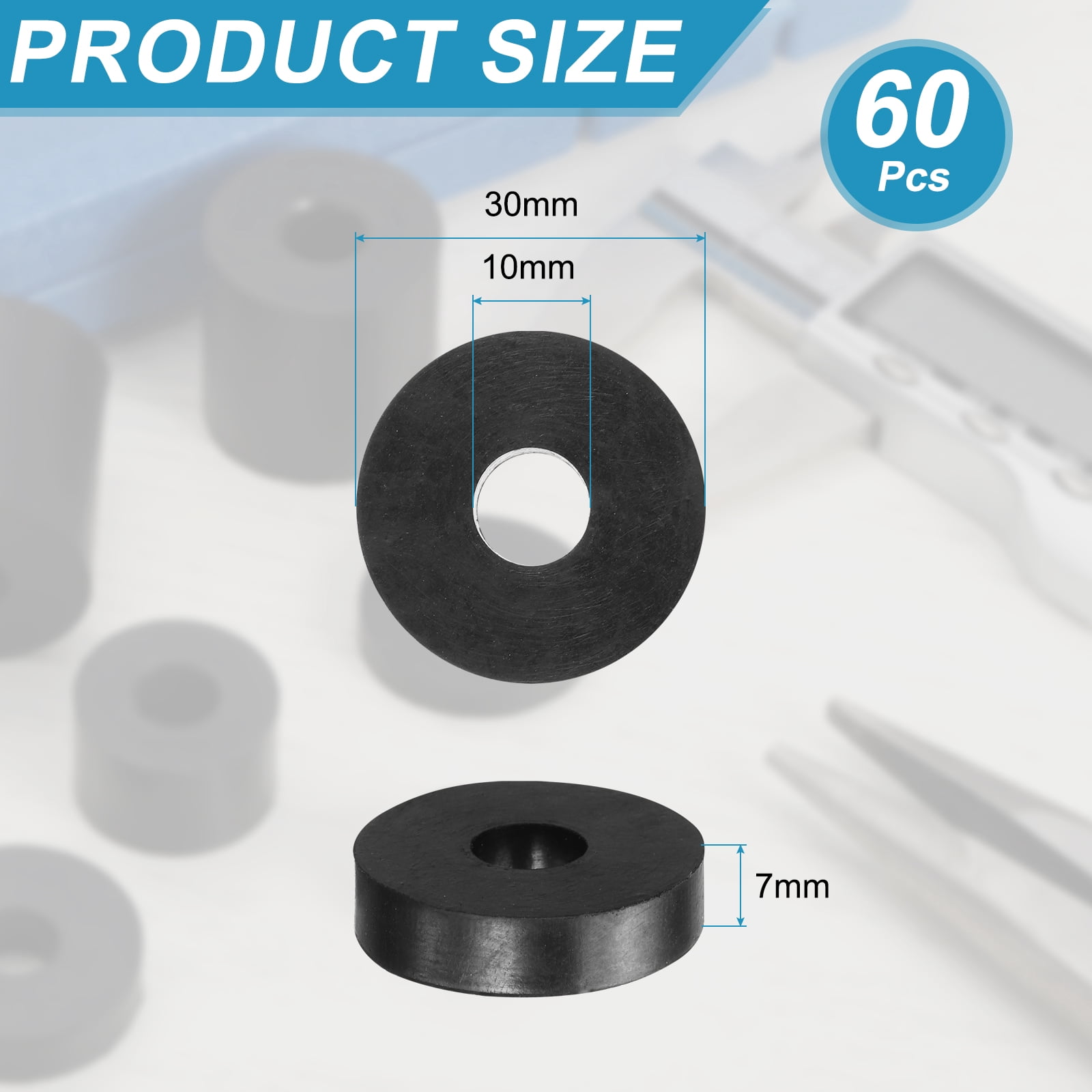 60pcs Rubber Spacers 30mm OD x 10mm ID x 7mm Height Round Anti Vibration Spacer