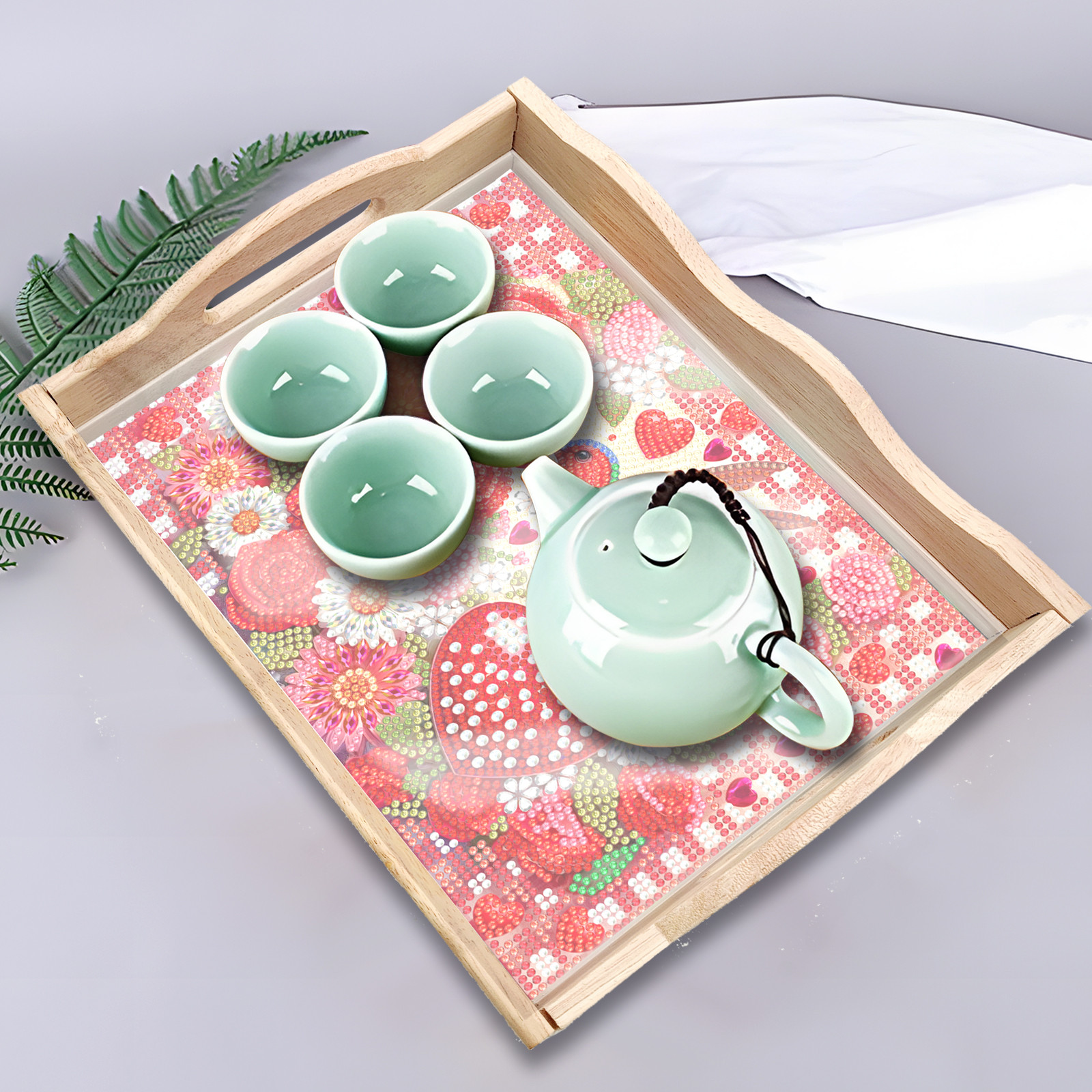FLOPESN DIY Diamond Art Painting Tray,Handmade Wooden Tray Mosaic by Number Kits Diamond Art for Coffee Living Room Home Organizer-Love Hummingbird
