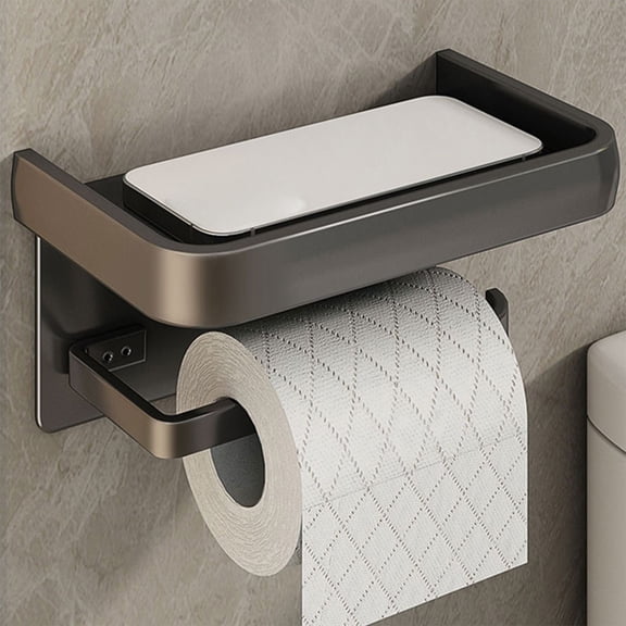 Fmbmuo 2-in-1 Toilet Paper Holder with Cell Phone Holder - Space Saving Bathroom Organizer - No Drill Adhesive Installation