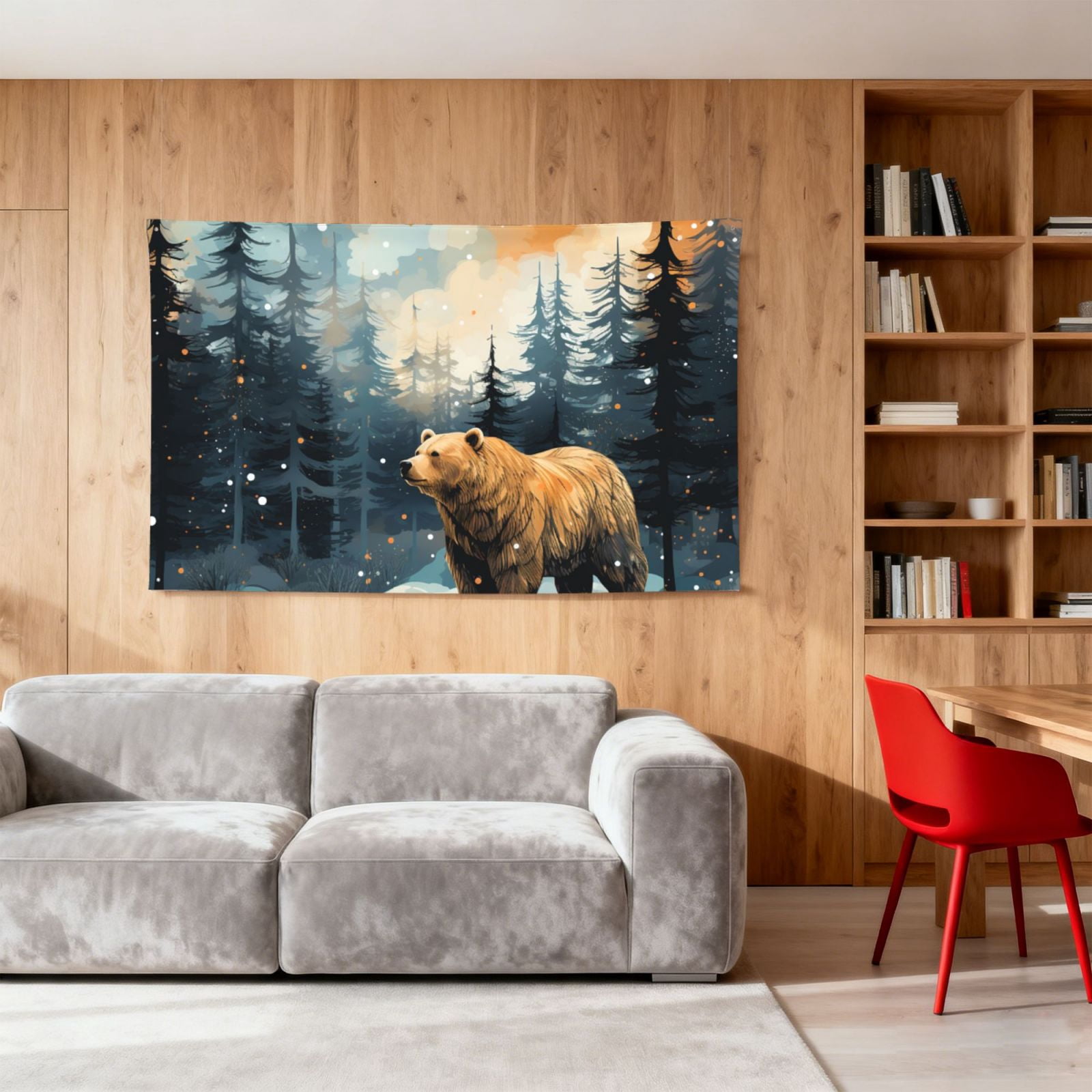 Bear Moose Rustic Wood Four Hole Decorated Banner Flag for Garden Yard Home Decoration Indoor Outdoor 4x6 Ft