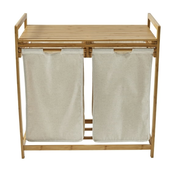 BHG DUAL COMPARTMENT BAMBOO LAUNDRY HAMPER