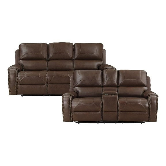 Lexicon Newnan 2-Piece Faux Leather Manual Reclining Sofa Set in Brown