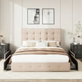 thumbnail image 2 of Amolife Full Size Platform Bed Frame with Square-stitched Headboard and 4 Drawers, Beige, 2 of 7
