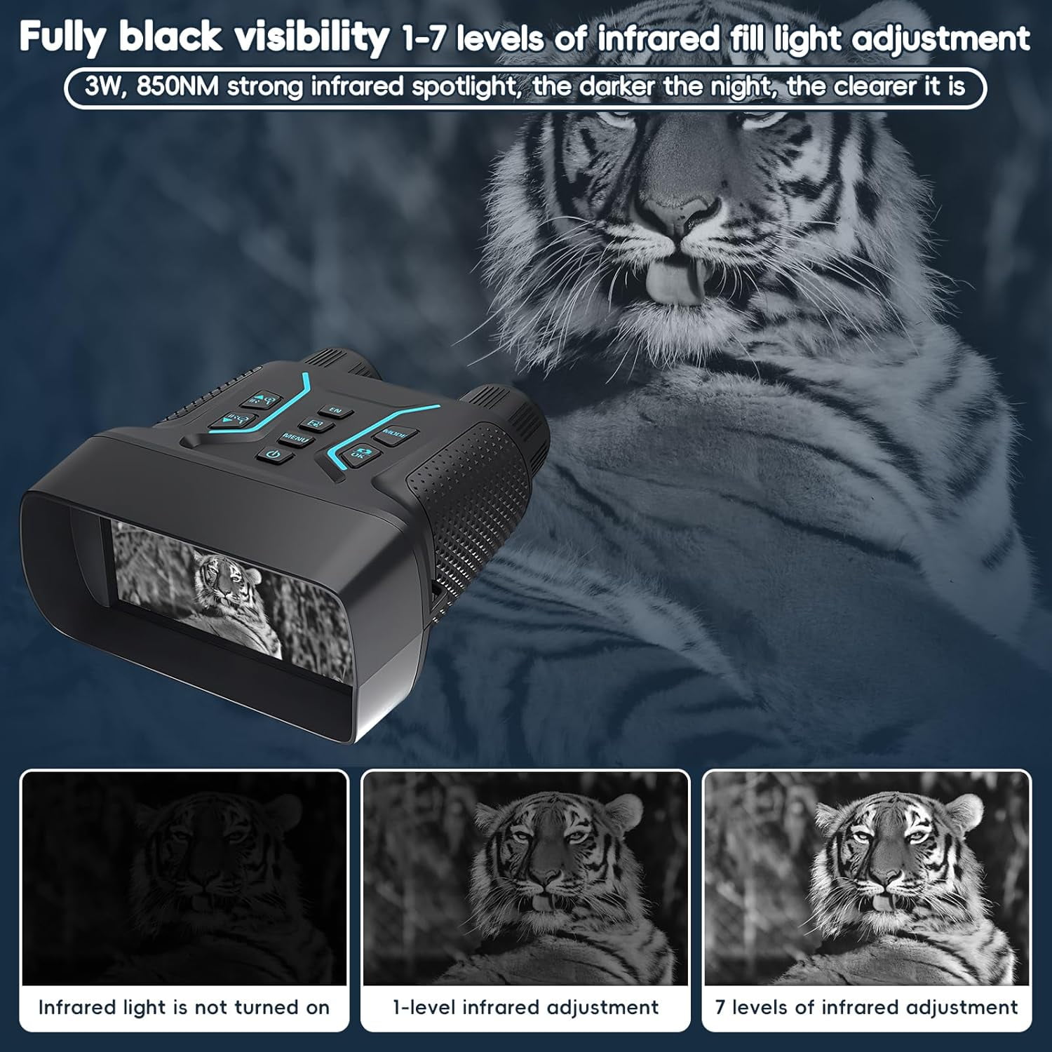 Aorsher 8X Digital Zoom Night Vision Goggles with 32GB TF Card, Night Vision Binoculars for Camping, Bird Watching, Hunting, 4K UHD Video & 36MP Image, 1312 FT Full Dark for Camping