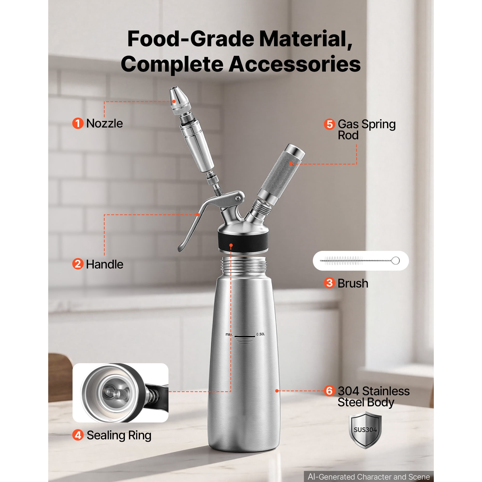 KFFKFF Nitro Cold Brew Coffee Maker 17 oz Nitrogen Dispenser System, Home Brew Coffee Keg, Portable Infuser with Dispenser and Pressure Relief Valve, Ideal Gift for Coffee Enthusiasts