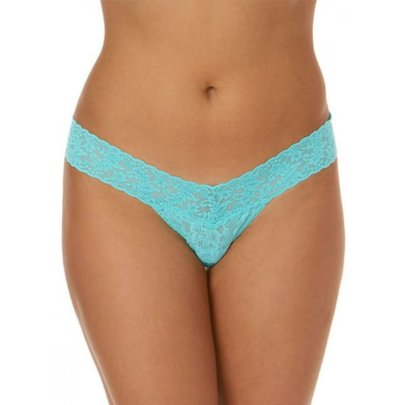 Hanky Panky Signature Lace Low Rise Stretch Thong, Bright Aqua Blue, One-Size