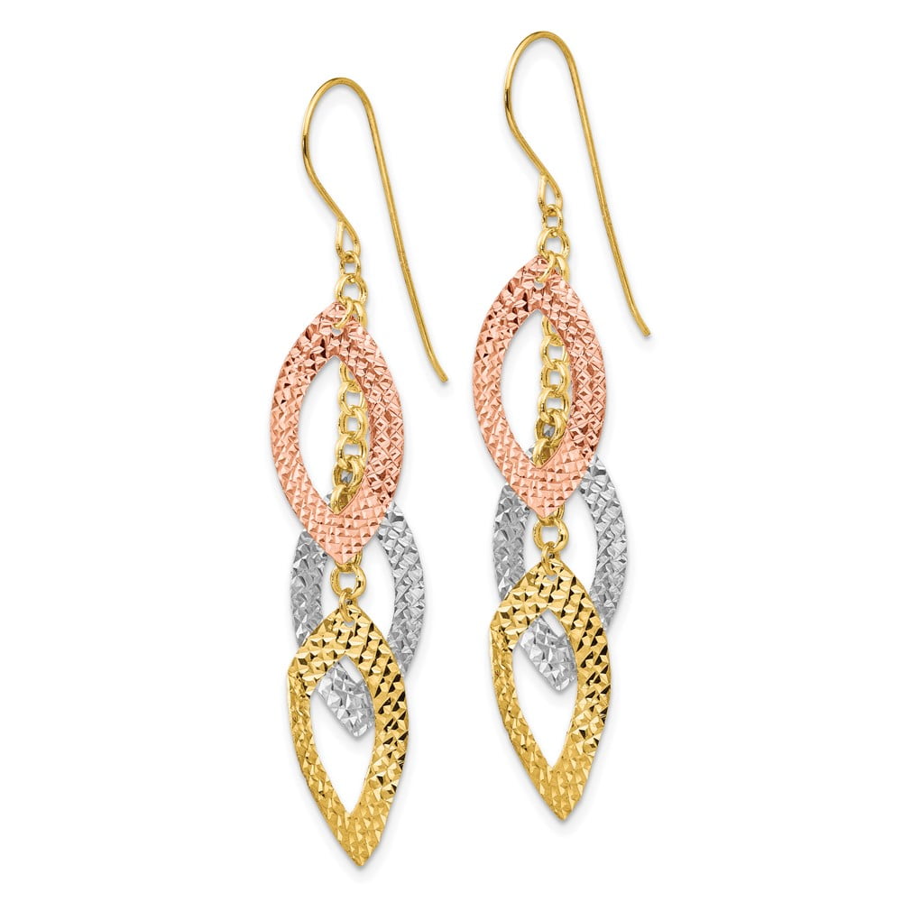 Primal Gold 14 Karat Tri-color Diamond-cut Tear Drop Shepherd Hook Earrings
