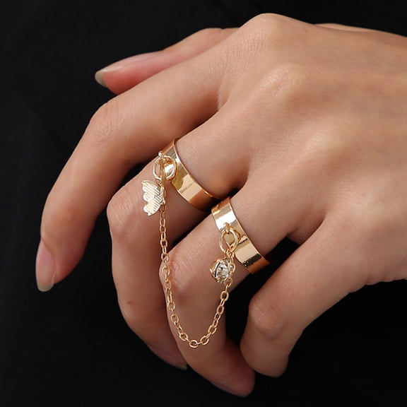 AYYUFE Women Circlet Set Opening Adjustable Alloy Rhinestone Bright Luster Knuckle Ring Set Jewelry