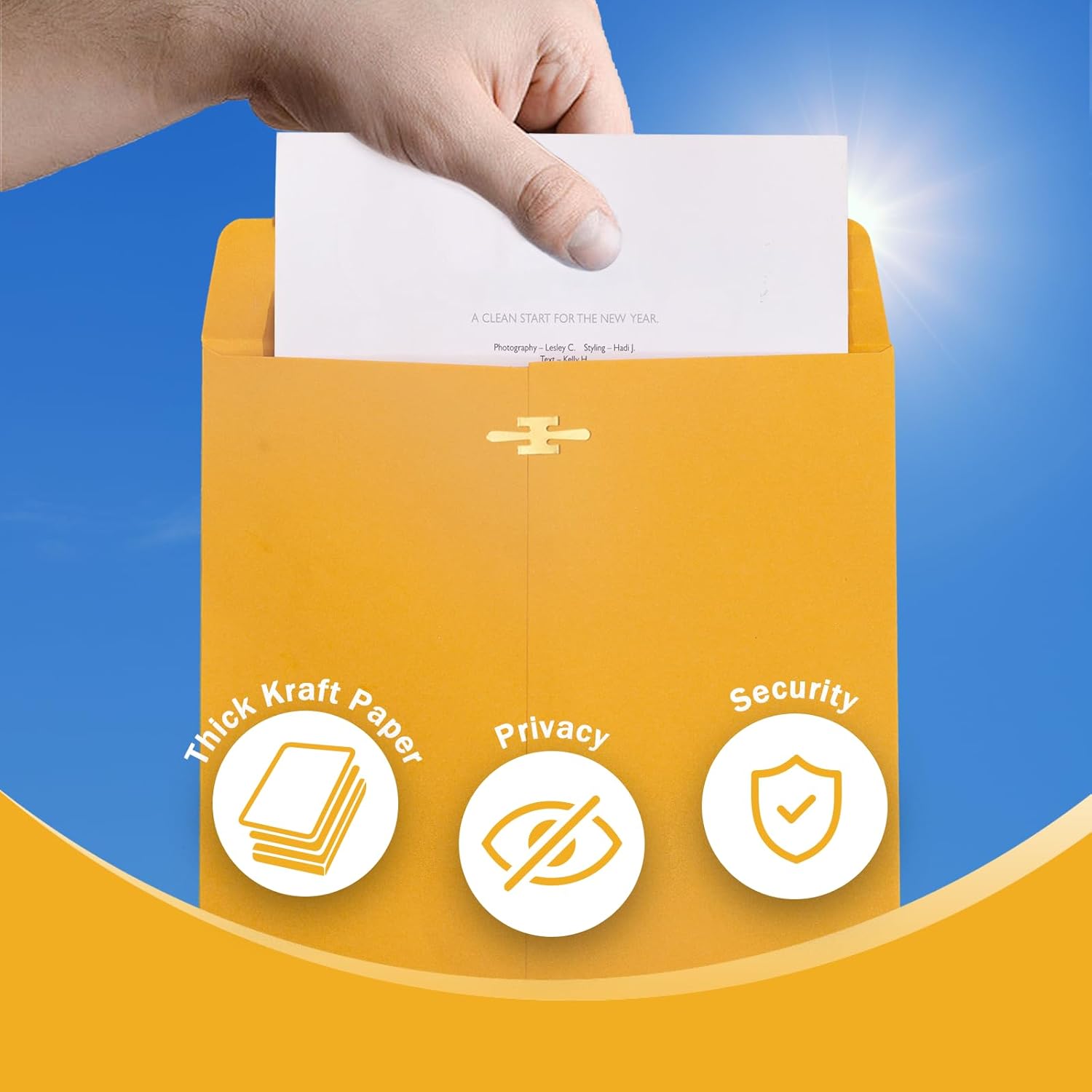 6x9 Clasp Envelopes - 100 Pack, Yellow Manilla Envelopes 6x9, 100GSM Heavy Kraft Paper, for Business, Legal, Office