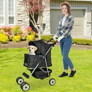4 Wheels Pet Stroller Foldable Dog Stroller Cat Stroller with Storage Basket & Removable Liner, Travel Lite Foldable Carrier Strolling Cart for Dogs Cats, Black