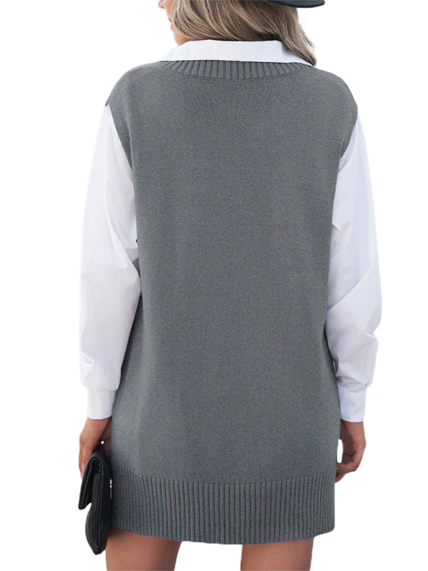 Women Chunky Cotton Sweater Vests V-neck Sleeveless Oversized Type