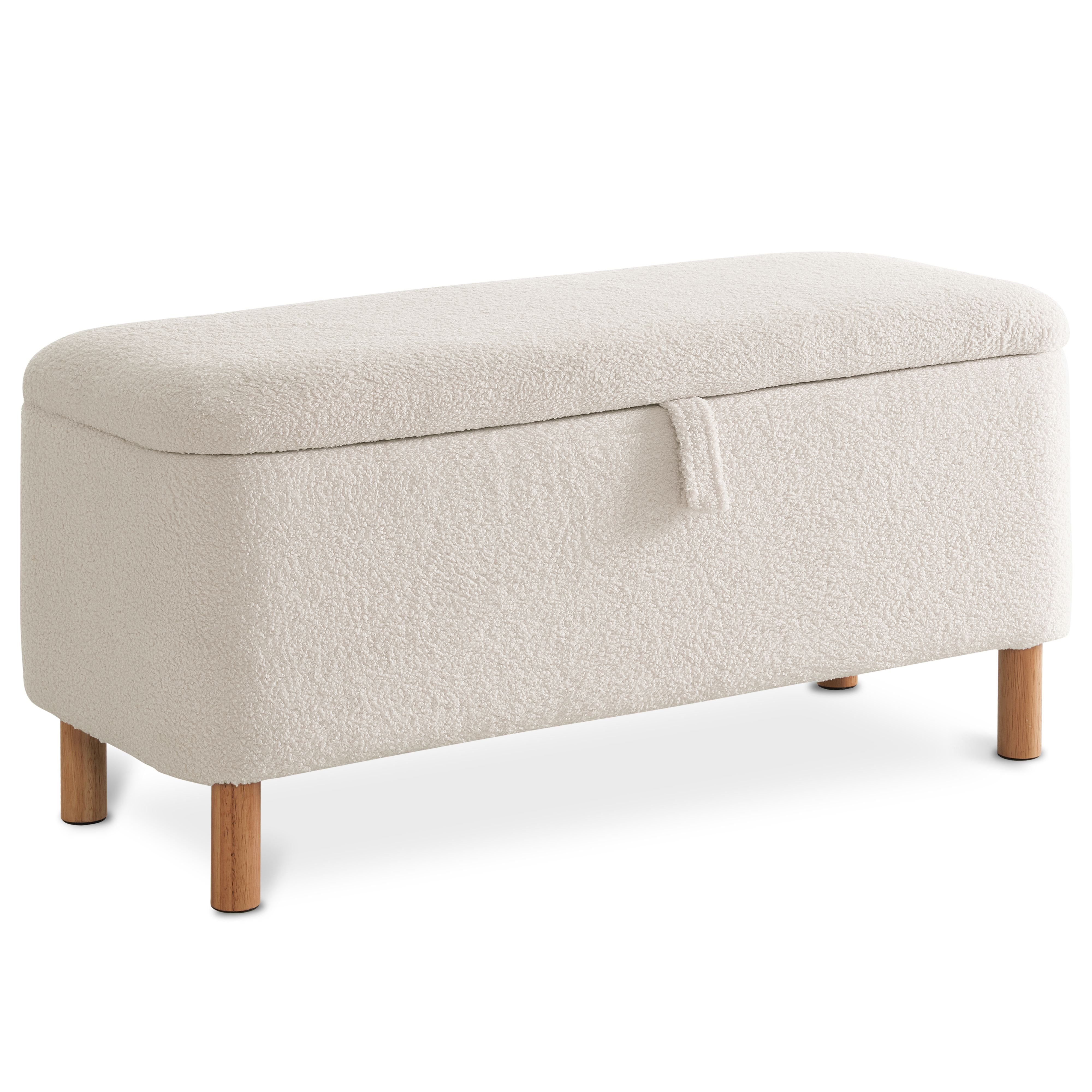 Comfort Stretch 39.3" Length Storage Ottoman Bench for Living Room,White Bedroom Bench with Entryway Storage Rectangular Boucle Foot Rest Stool Padded Seat