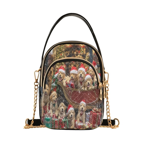 YAZAOO Cross Body Fashion Shoulder Waist Purse Bags Puppies in Sleigh with Presents Pocket Handbags