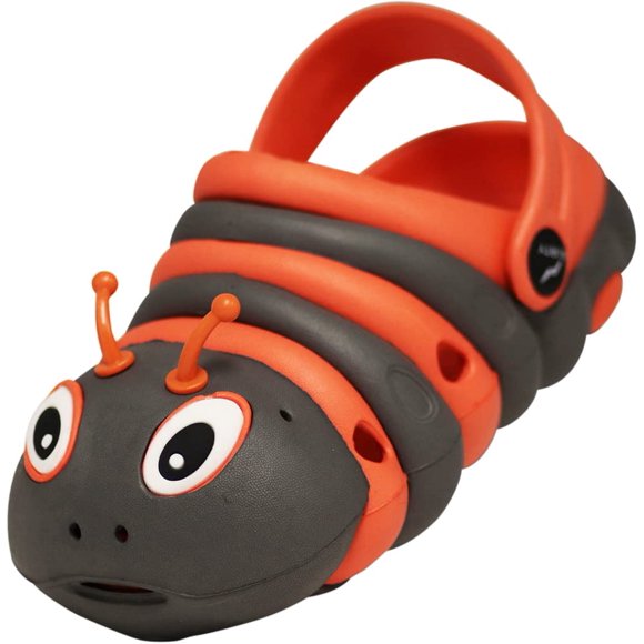 NORTY Toddler Clogs - Fun Baby Clogs With Comfortable Back Strap - Caterpillar Shoes for Kids - Playful Bug Shoes - Charcoal/Orange