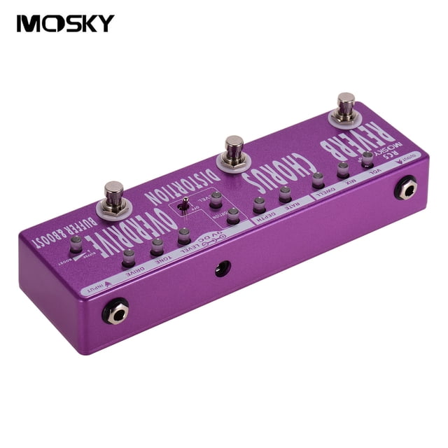 MOSKY RC5 6-en-1 Guitare Multi-Effets Pédale Reverb + Chorus + Distorsion + Overdrive + Tampon Full Métal Shell avec True Bypass