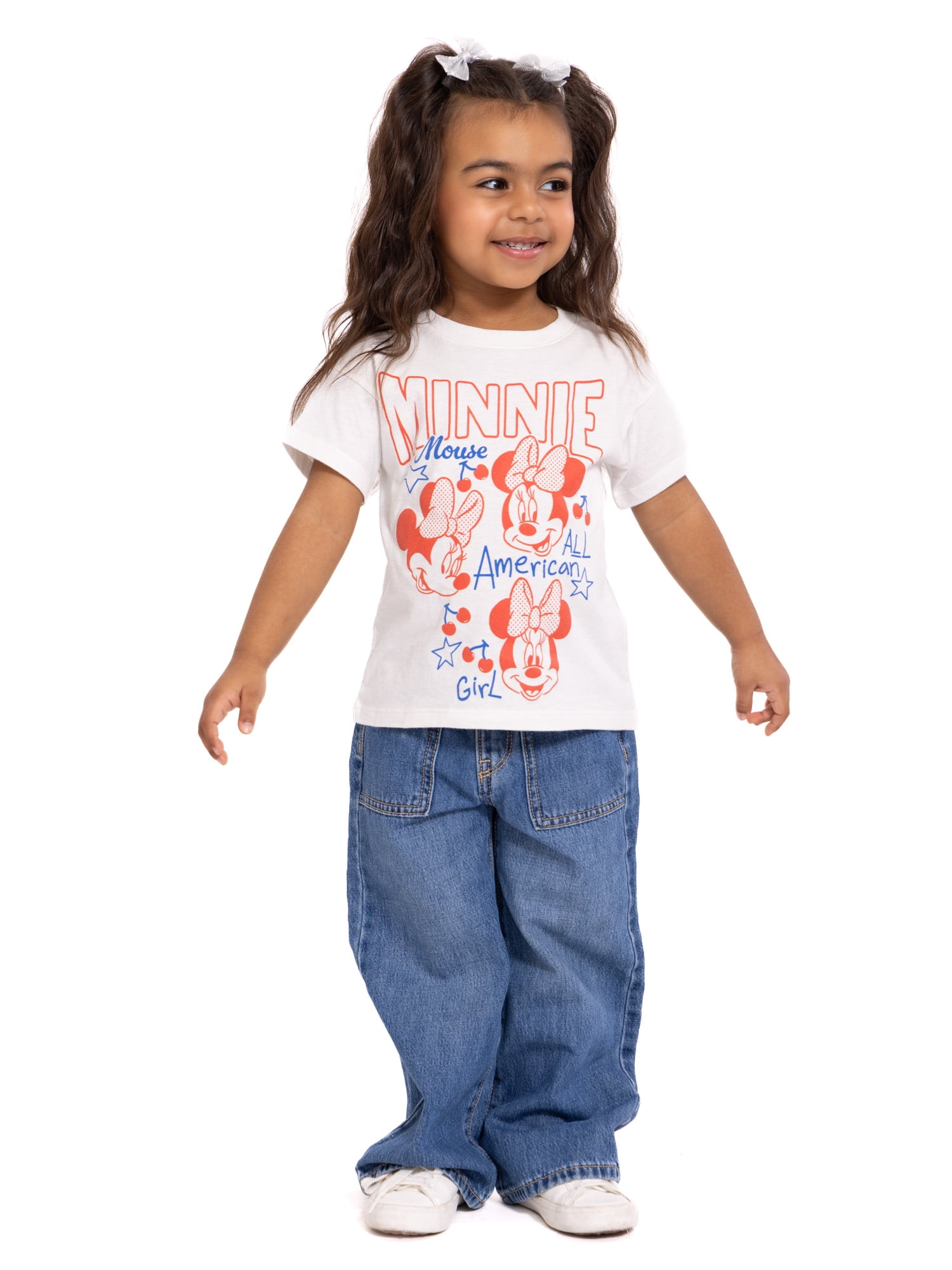 Minnie Mouse Toddler Graphic Patriotic Americana Americana Crewneck Tee with Short Sleeves, Sizes 12M-5T