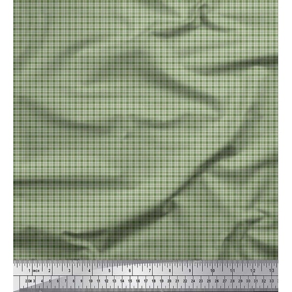 Soimoi Green Cotton Voile Fabric Plaid Check Print Fabric by Yard 42 Inch Wide