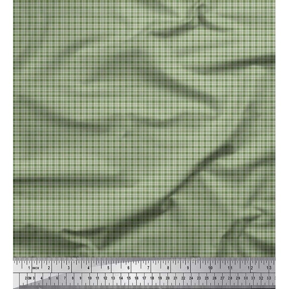 Soimoi Green Cotton Duck Fabric Plaid Check Fabric Prints By Yard 42 Inch Wide
