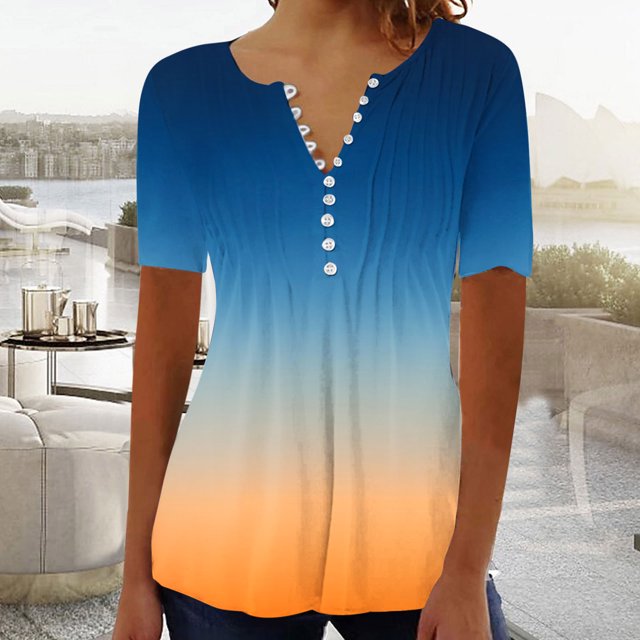 Fiudx Liquidación de Ahorros de Verano Moda Mujer Verano Casual Impresión Manga Corta Cuello En V Blusa Superior Camiseta