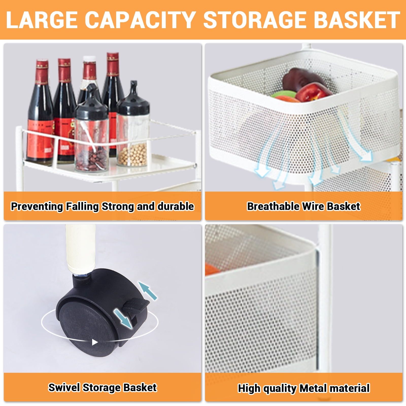 Zzistar Rotating Storage Shelves Rack For Kitchen, 5-Tier Multi Layer Removable Basket Shelf Organizer, Bathroom Storage Organizer For Fruit Vegetable Grocery
