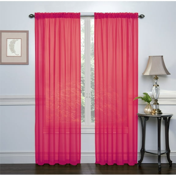 2 Pack: Ultra Luxurious High Thread Rod Pocket Sheer Voile Window Curtains by GoodGram® Fuchsia