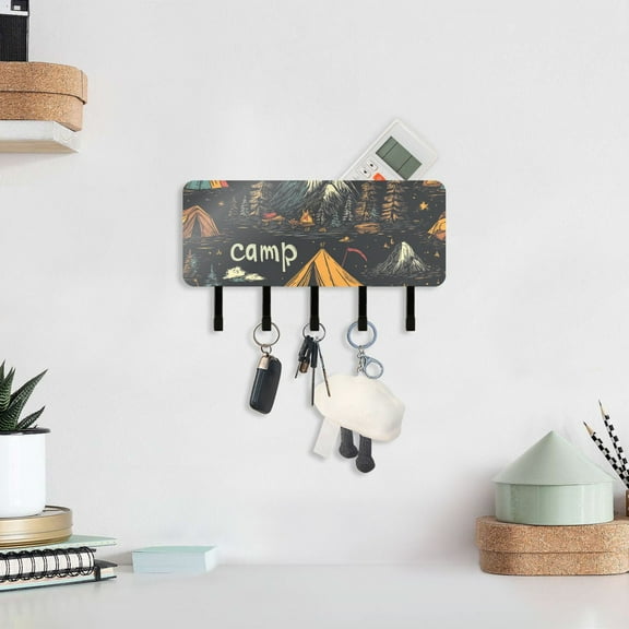 Camp Fire Trees Key Holder for Wall Mail Holder Organizer with 5 Key Hooks Wall Mount Key Rack with Shelf