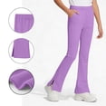 thumbnail image 4 of Girls Cotton Stretch Split Hem Flared Pants, Elastic Waist Slim Fit Solid Color Kids Micro Bell Bottom Trousers for Spring Autumn Daily Casual Wear(Purple,11-12 Years), 4 of 4
