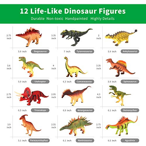 VTOSEN Dinosaur Toys for Kids 3-5 Years Old Dinosaur Sound Book with 12 Realistic Looking Dinosaur Figures Birthday Easter Gifts for Boys Girls Age 3+ Interactive Dinosaur Book with Sounds & Lights 