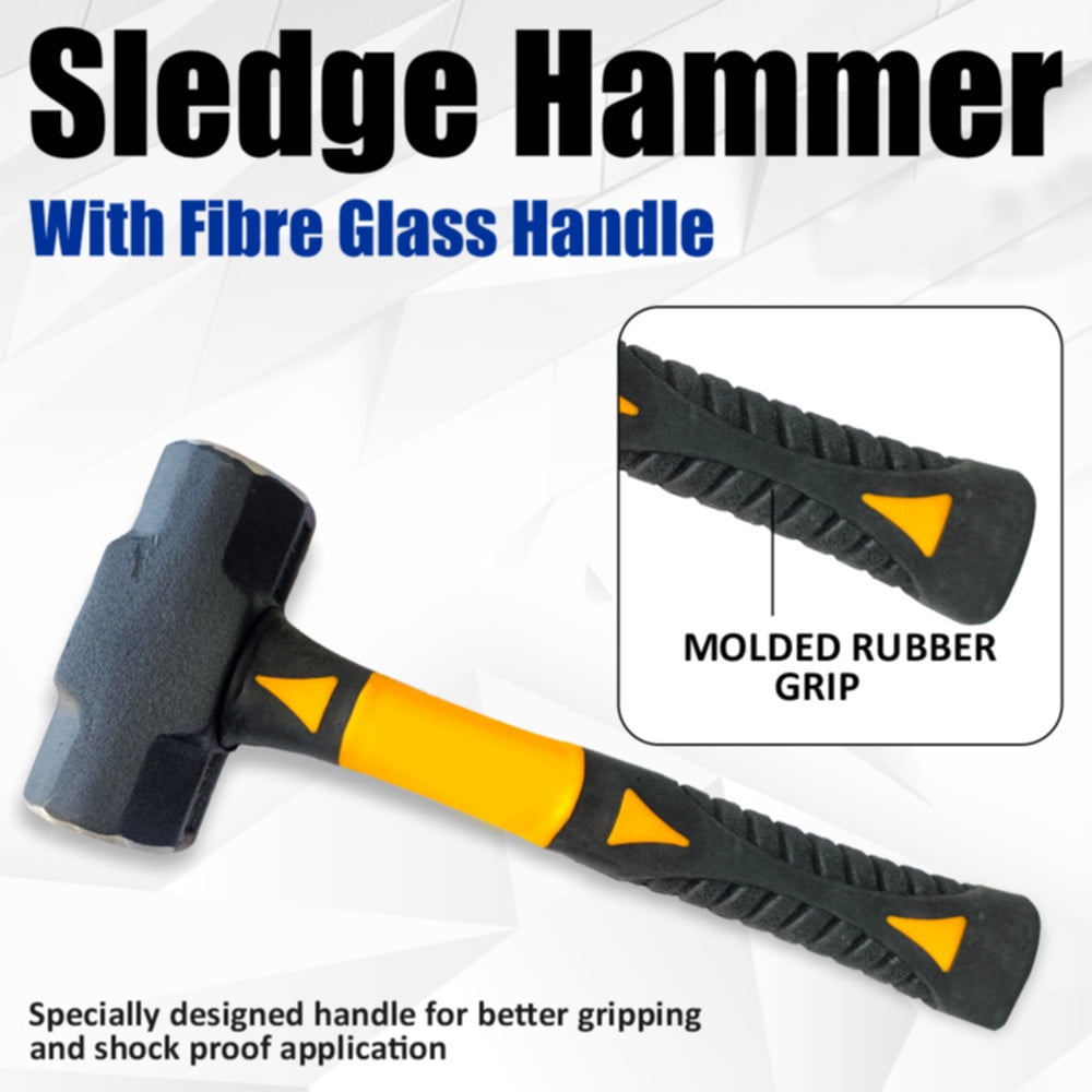 JRSDRIVE Sledge Hammer 4 lb Fiber Glass Hammer Powder Coated With Polished Metalworking Tools for Home Improvement, Automotive, Industrial, and Construction E-2257