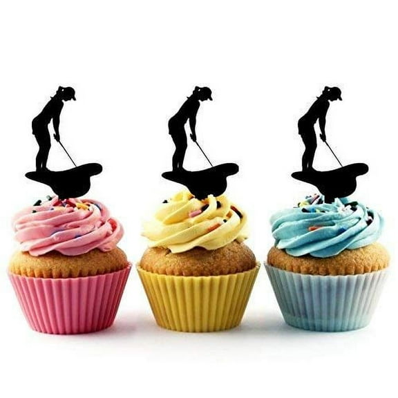 Golf Putt Silhouette Acrylic Cupcake Toppers 12 pcs
