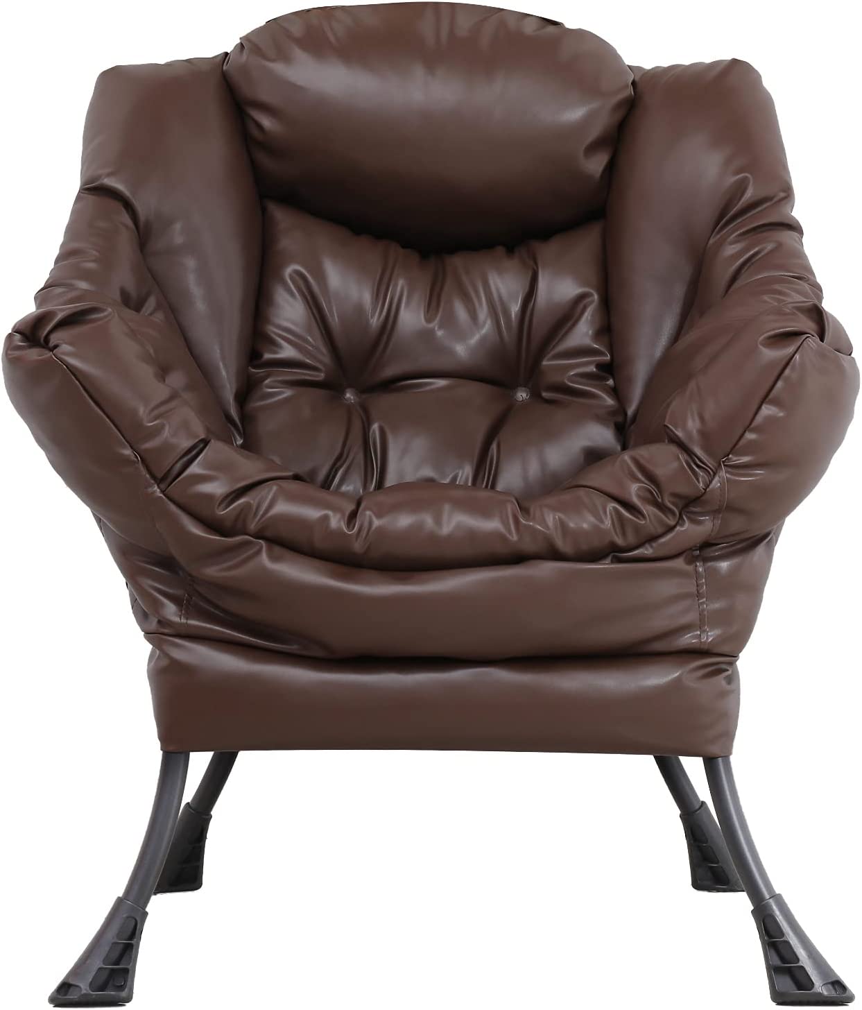 VIVIJASON Modern Lazy Chair Faux Leather Soft Accent Contemporary Lounge Chair Single Steel