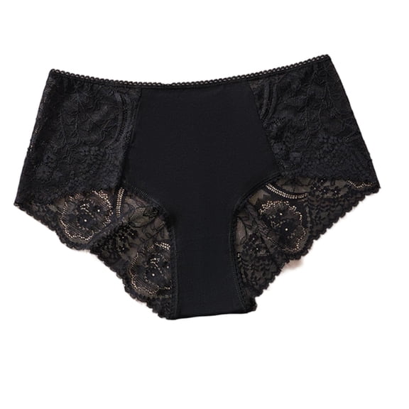 VONCOS Womens Lace Underwear Comfortable Breathable Mid Rise Briefs with Floral Lace Trim Seamless Front Black,Size XL