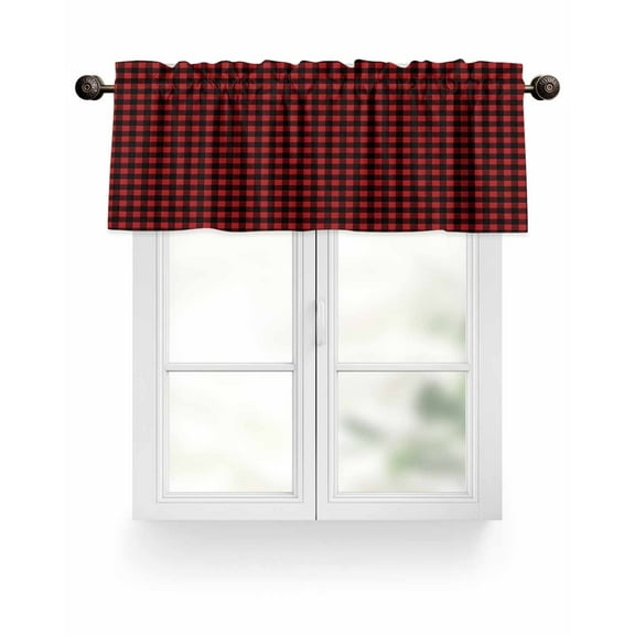 Rustic Red Black Buffalo Check Plaid Pattern Kitchen Valances for Windows Christmas Valance Curtains  for Kitchen /Living Room/Bedroom/ Bathroom Decor, 42"x12 " ,Rod Pocket 1 Panel,