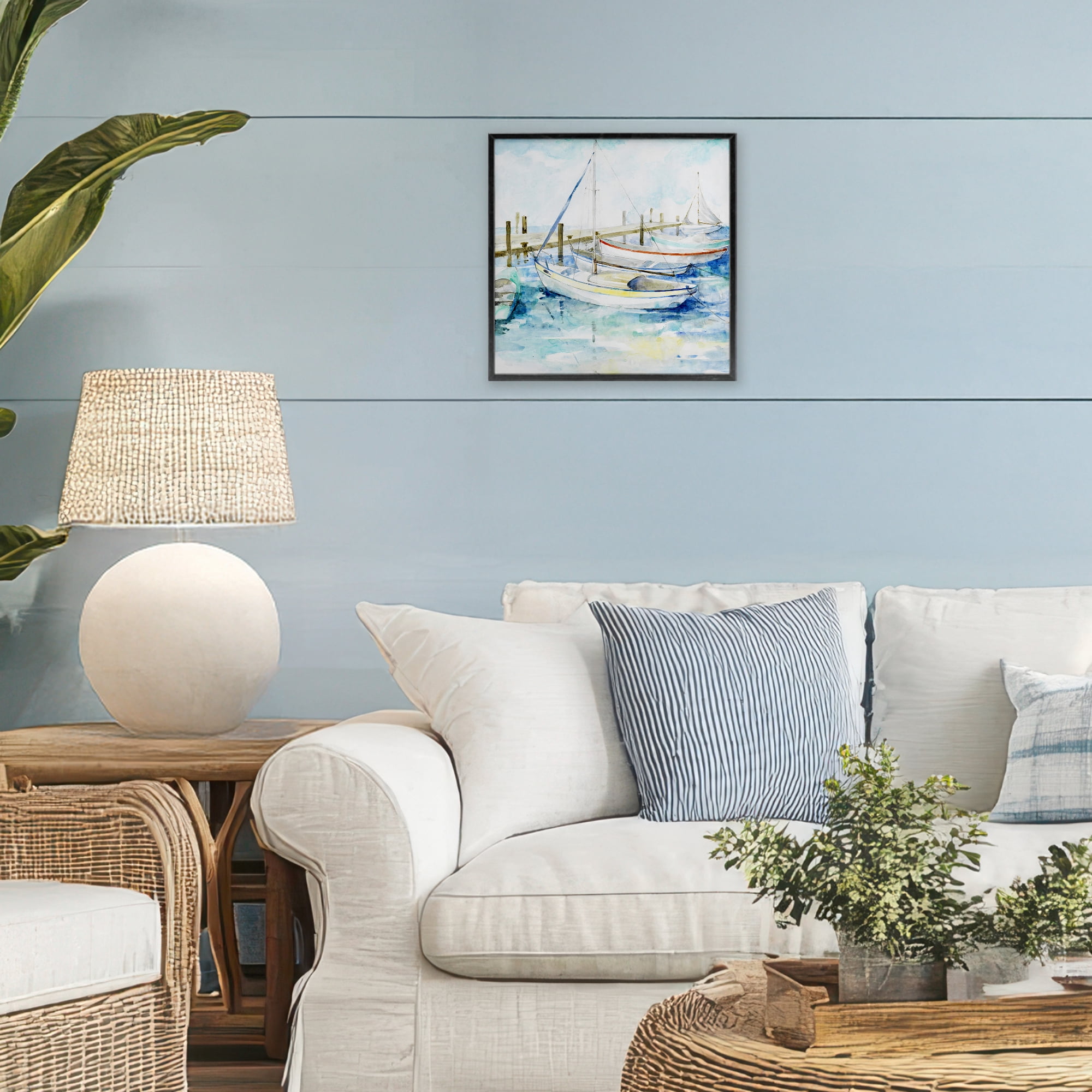 Stupell Industries Docked Sails on Stormy Seas Black Framed Giclee Art, design by Lorenzo Collective