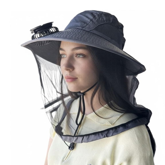 Solar Fan Hat with Netting for Men, Cooling Sun Hat, Wide Brim Headwear, Rechargeable Fan Hats for Fishing Outdoor