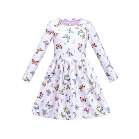 Girls Dress Tee Shirt Butterfly Ribbon Bow Tie Multicolor Long Sleeve 4 Years