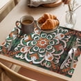 thumbnail image 3 of Burnt Orange Green Flower Placemats Set of 12 Boho Ethnic Vintage Place Mats Indoor Wipeable Table Mats Washable Cloth Dining Table Placemats for Kitchen Holiday Party Home Decor 13x19 Inch, 3 of 9