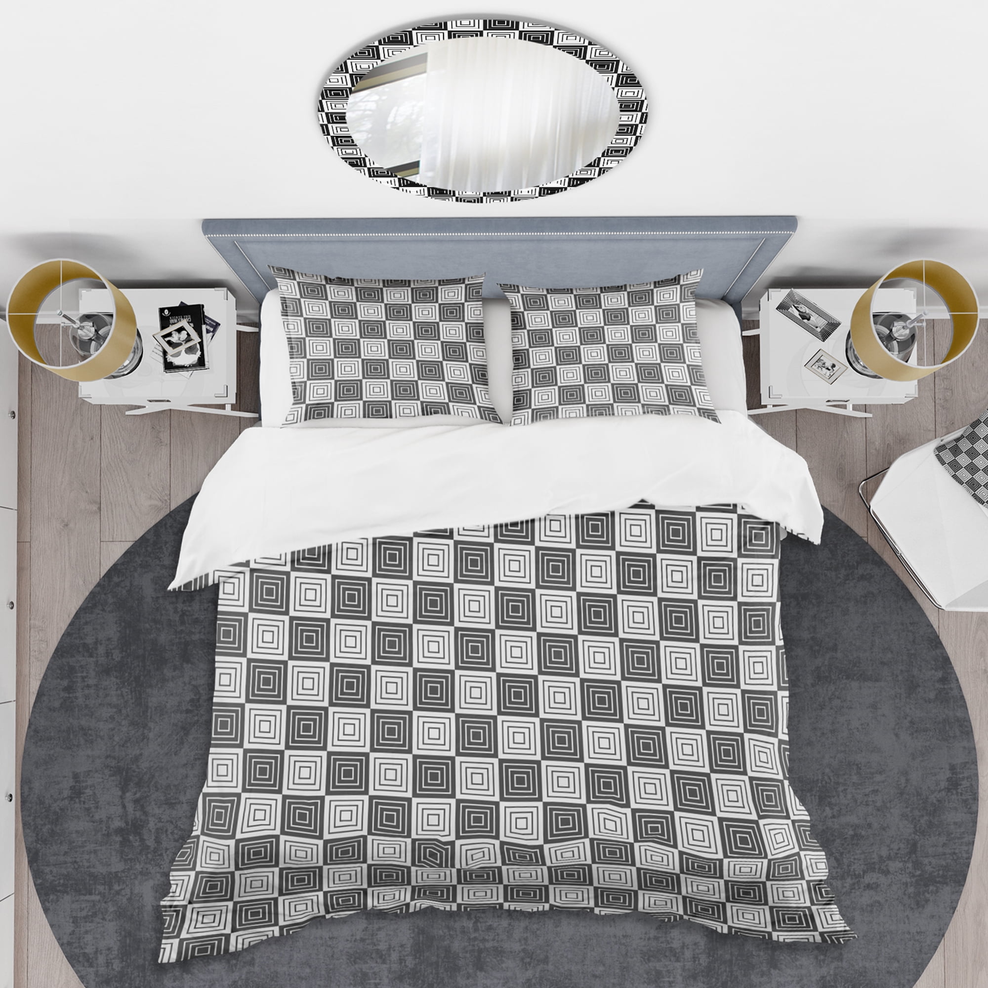 Designart 'Monochrome Geometric Pattern XI' Mid-Century Modern Duvet Cover Set