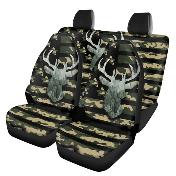 Pzuqiu Car Seat Covers Full Set Polyester Fabric, Compatible with Front Seats Van Seats, for Trucks Cars, Camouflage Deer