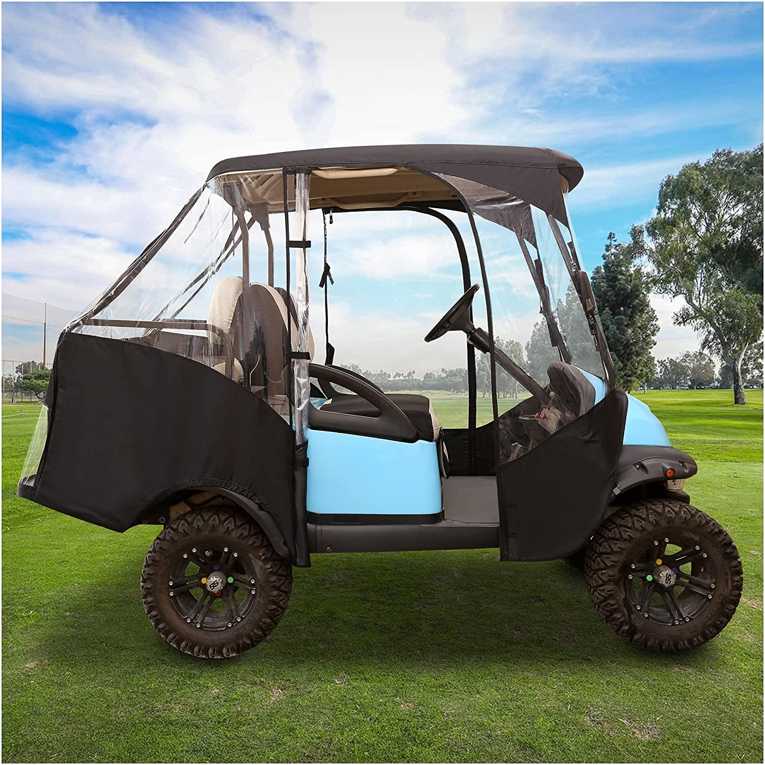 10L0L 4 Passenger Golf Cart Driving Enclosure Golf Cart Rain Weather Cover  for Club Car DS Short Roof Waterproof Portable Drivable Travel 4-Sided