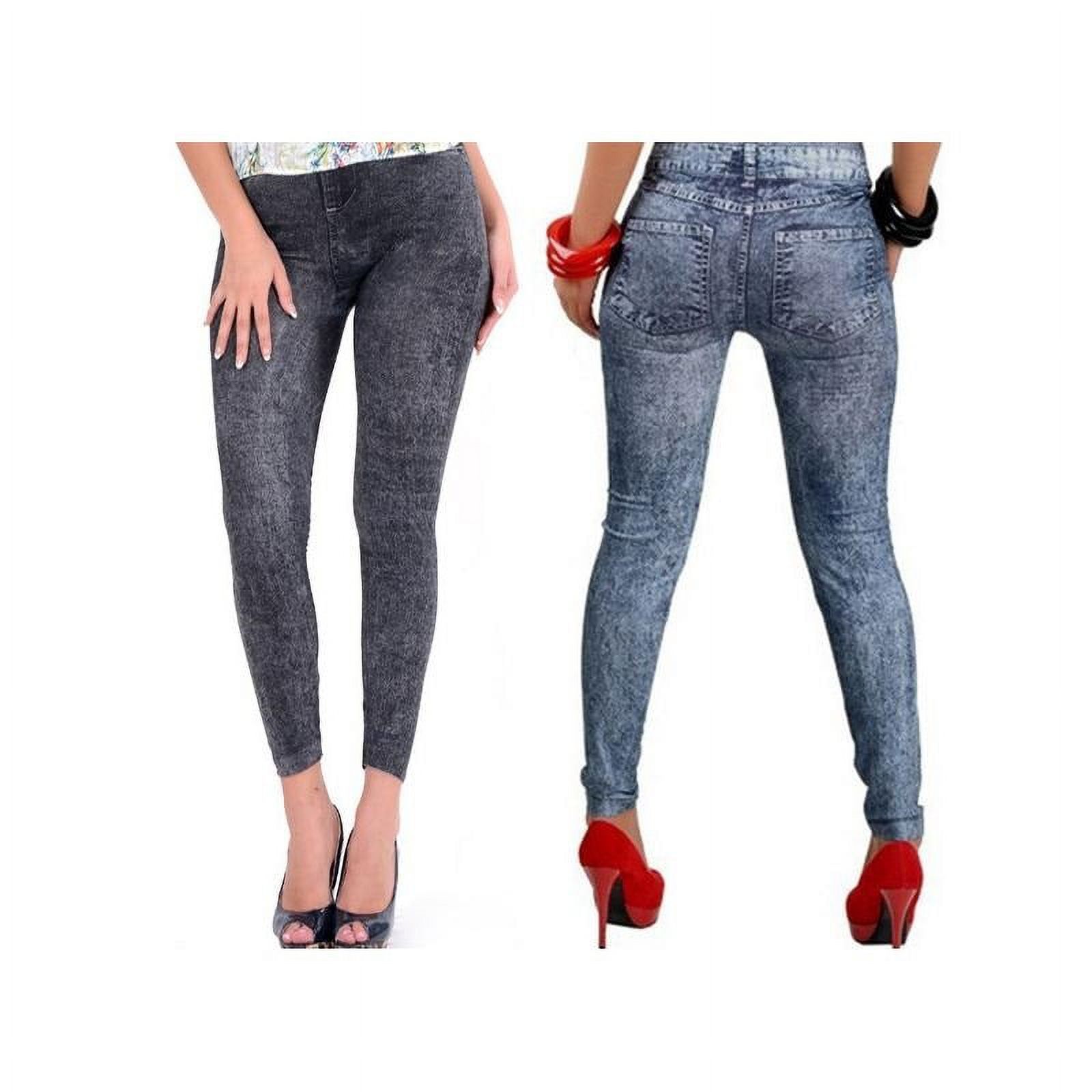 Puloru 2020 Spring Autumn New Fashion Skinny Slim Thin High Elastic Waist Washed Jeans leggings Pencil Pants Denim Leggings For Women - image 2 of 7