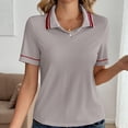 thumbnail image 6 of Women's Short Sleeve V Neck Polo T Shirts 2026 Summer Collared Ribbed Knit Loose Fit Basic Solid Color Tee Tops, 6 of 7