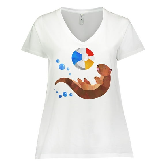 Inktastic Cute Otter and Beachball Women's Plus Size V-Neck T-Shirt