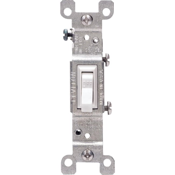 Leviton 1-Pole Residential Grade Ac Quiet Toggle Switch, White, 120 Volts, 15 Amps