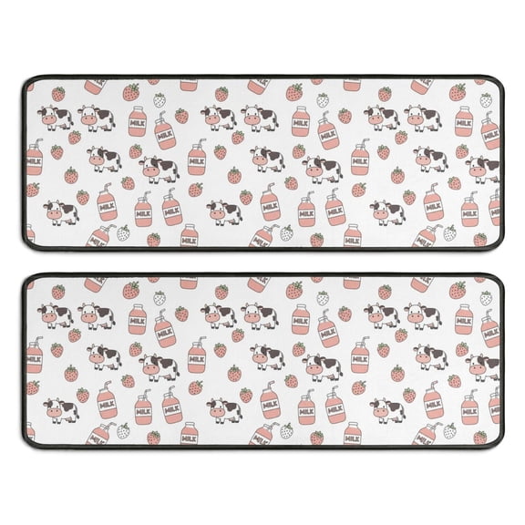 Kitchen Rugs Sets Of 2,White Cow Milk Strawberry Pattern Anti Fatigue Kitchen Mat Rugs Non Slip Washable,Decorative Kitchen Floor Mats for Kitchen,Sink,Laundry,17"x47" 17"x47"