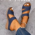 thumbnail image 3 of Dakaela Wedge Sandals for Women Leather Summer Dressy Slip on Slides Wide Width Cutout Platform Comfortable Walking Slippers Size 6-10 Blue, 3 of 5