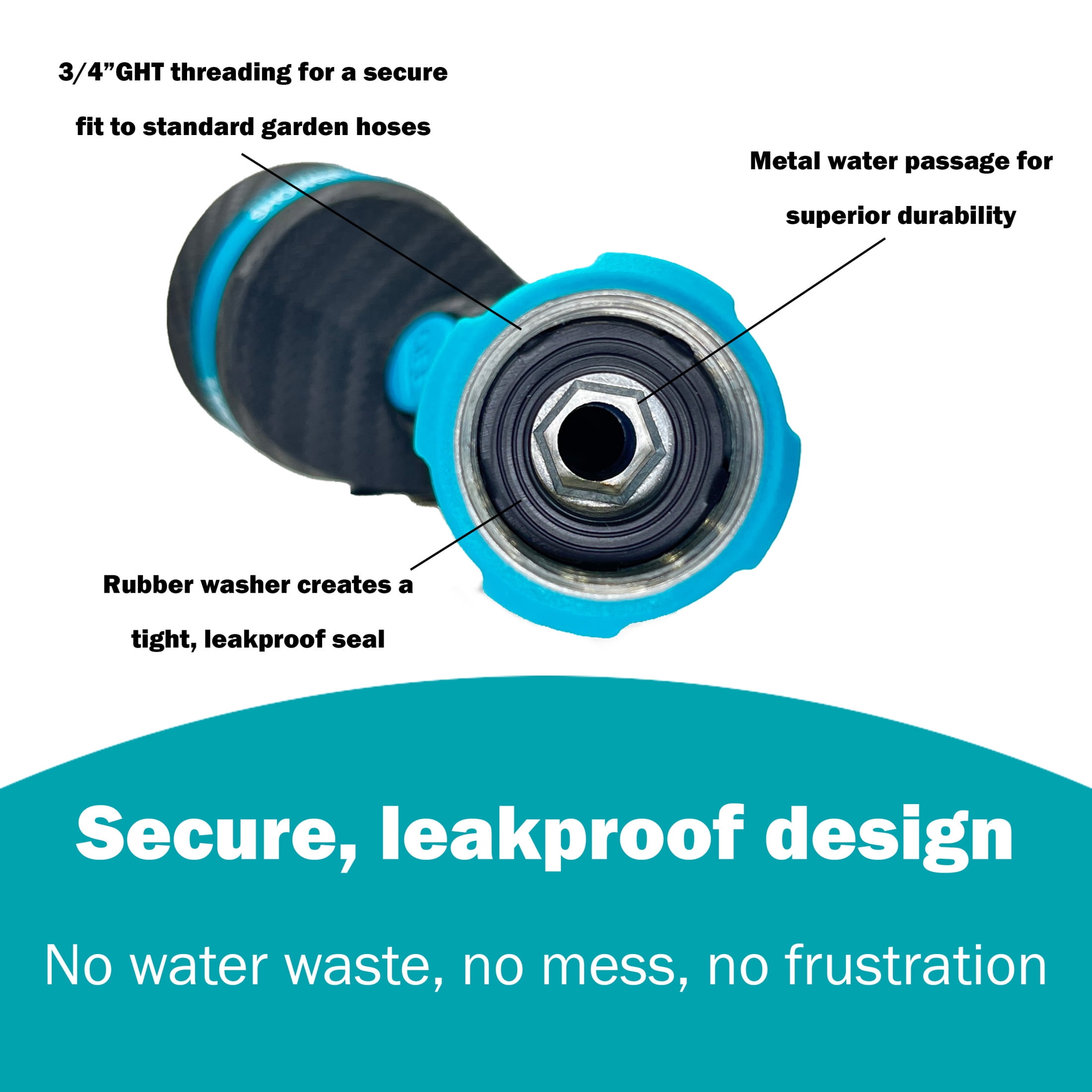 Gilmour Heavy Duty 5-Pattern Garden Hose Nozzle with Swivel Connect, Push Button Control, Ergonomic Non-Slip Grip