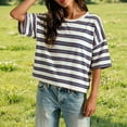 thumbnail image 2 of OOOUM Women Striped Crop T-Shirt Oversized Drop Shoulder Short Sleeve tee shirts Loose Soft Cotton Casual Basic Cropped shirt Tops Blue M, 2 of 4
